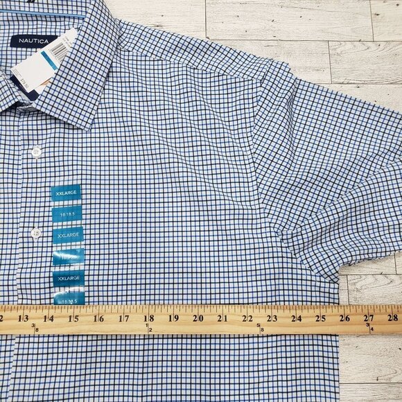 Nautica Performance Dress Shirt SS Blue Check Stretch Cooling Mens XXL 2XL NWT - Picture 11 of 12